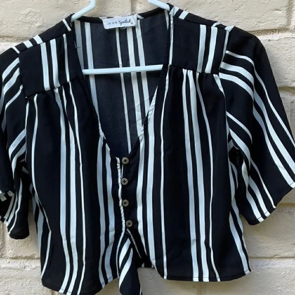 Take 50% OFF- Live To Be Spoiled Black&White 2pc Croptop & Pant, Size-XS